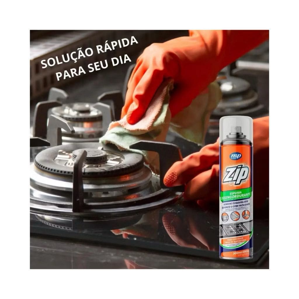 Espuma Desengordurante Spray Limpeza de Cozinha, Fogão e Gordura Pesada Zip Clean 300ml