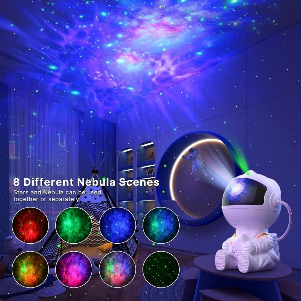 Mini Luminária Astronauta Projetora Estrelada LED Luz Noturna com Efeitos de Nebulosa /Céu Estrelado
