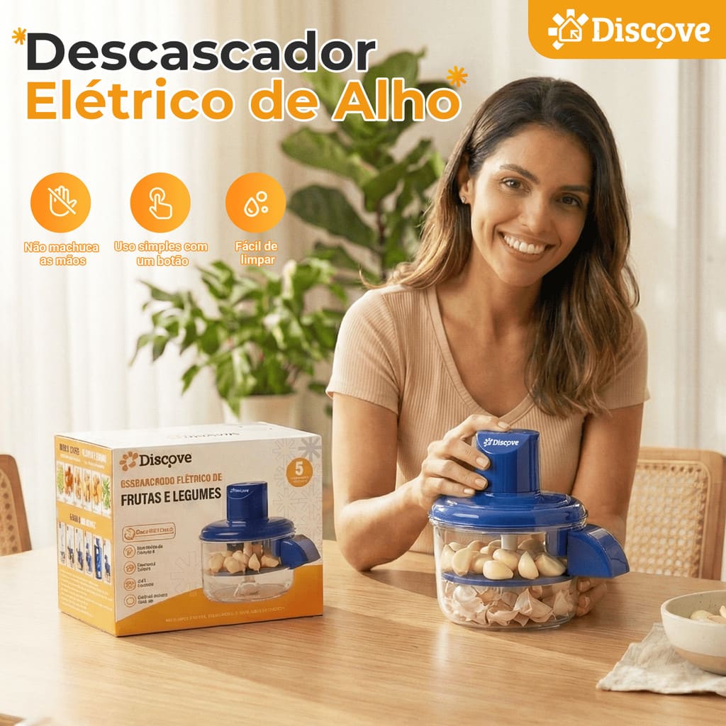 Descascador Elétrico Automatico Portátil 127/220V Cozinha Descascar Alho Uvas Frutas Tomate Legumes
